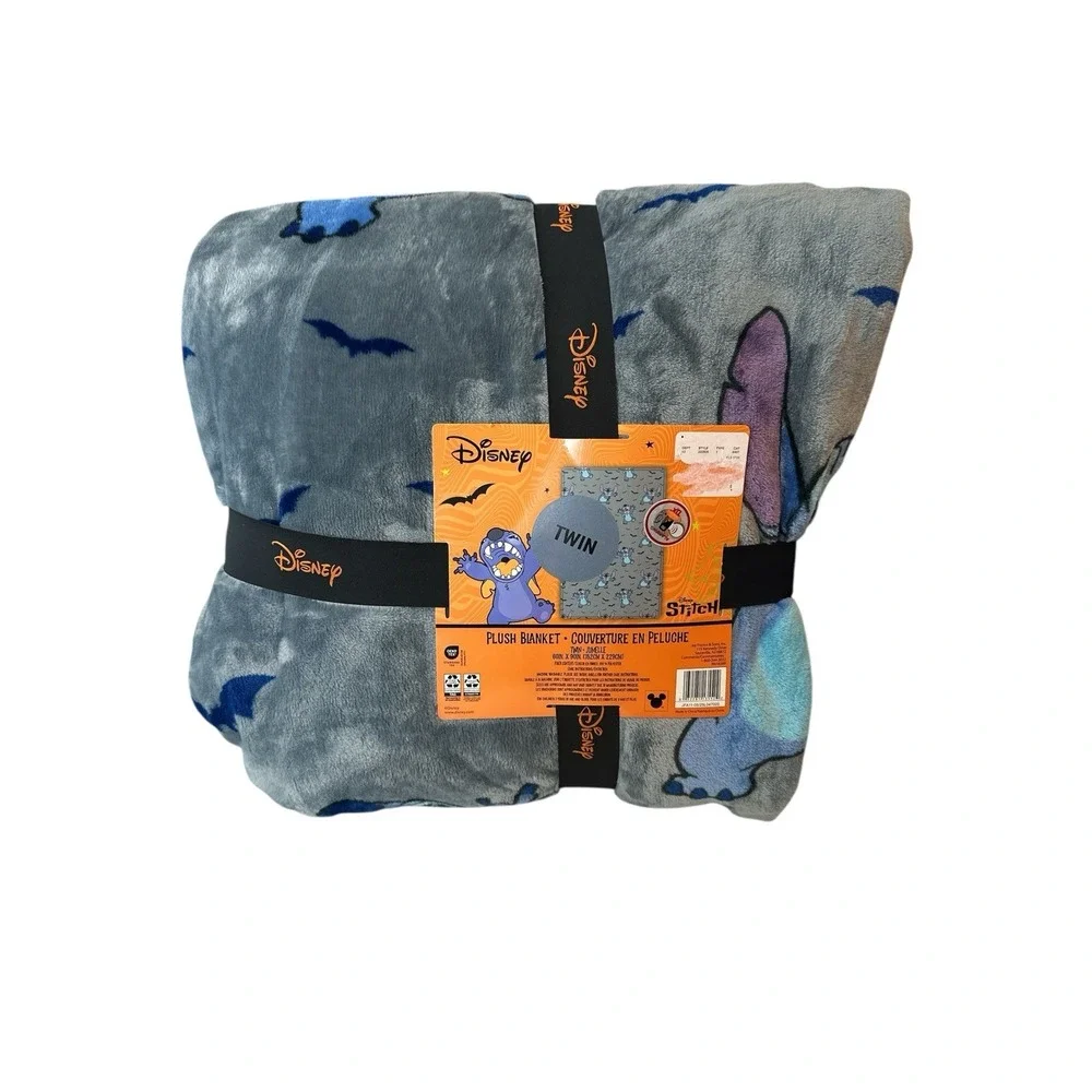 New Disney Halloween Bat Stitch Gray Twin Size 60 x 90 Inch Plush Blanket